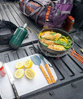 10-Inch Nonstick Fry Pan For Camping And Backpacking Stoves cooking chicken and vegetables outdoors