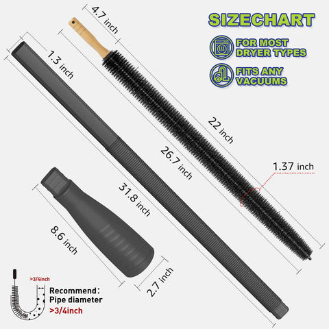 2 Piece Dryer Vent Cleaner Kit With Vacuum Attachment And Lint Screens Brush, Flexible Lint Remover Hose For No-Fuss Easy Dust Removal From Dryer Vents, Hoses, Behind And Under Appliances