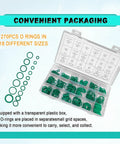 270 Piece O Ring Set For Car Air Conditioning And Plumbing, Sealing Gaskets And Rubber Washers Kit in open transparent box