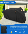 Heavy Duty Tricycle Cover For Adults Weatherproof Outdoor Storage Shield For 75 Inch Long Three Wheeled Bikes Fits Mountain Road Cruiser And Some E Bikes Oxford Cloth Dustproof And Waterproof black adult tricycle cover outdoors
