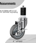 4-Inch Table Casters Set Of 4 With Expanding Stem Stainless Steel Locking Non Marring Rubber Wheels side view