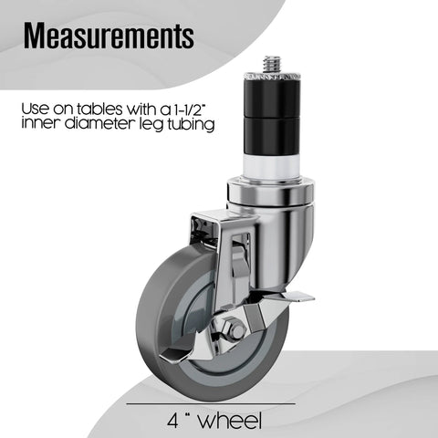 4-Inch Table Casters Set Of 4 With Expanding Stem Stainless Steel Locking Non Marring Rubber Wheels side view