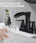 Matte Black 4 Inch Centerset Bathroom Faucet With Waterfall Flow Two Handle 3 Hole Sink 360 Swivel Spout Pop Up Drain Included