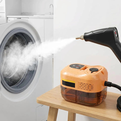 Heavy Duty 2500W Handheld Steam Cleaner With 4.5 Bar High Pressure for Kitchens and Bathrooms in use, steaming from nozzle.