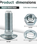 Heavy Duty Carriage Bumper Bolt Kit 7/16-14 X 1-1/4 Round Head Bolts For Ford Front And Rear Bumpers dimensions and components