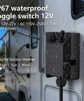 Heavy Duty 12V 30A Waterproof Toggle Switch With Latching On Off IP67 for RV, showing black rugged industrial build