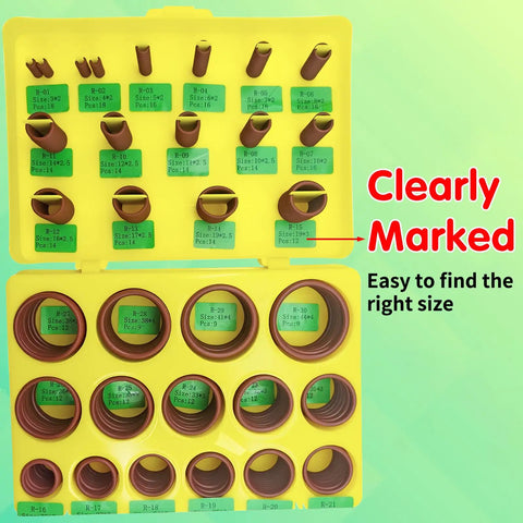 Heavy Duty High Temp Viton O Ring Kit Pro Grade 396Pcs Metric Seals Set In 30 Sizes Brown FKM 75A Durometer case open