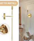 Sleek Gold Wall Candle Sconces Set Of Two Large 23 Inch Modern Light Fixtures For Bedroom Dining Room And Living Room Chic Home Decor That Delivers Major Flex Ambiance Always, showing easy installation detail.