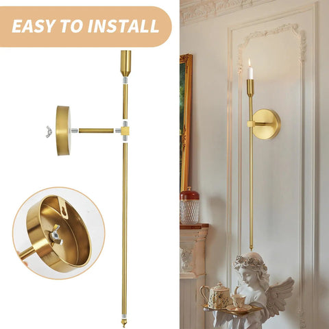 Sleek Gold Wall Candle Sconces Set Of Two Large 23 Inch Modern Light Fixtures For Bedroom Dining Room And Living Room Chic Home Decor That Delivers Major Flex Ambiance Always, showing easy installation detail.