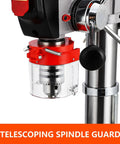 Close-up of the telescoping spindle guard on the 13 Inch Floor Drill Press With 7.5A Motor, Heavy Duty Cast Iron Construction.