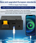 Charging port and phone displaying charging status for Mazda Type-C Wireless CarPlay Retrofit Kit with European standards support.