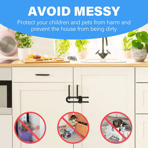 Premium KidSafe Cabinet Locks And Toddler Proof Drawer Latches For Home Security Quick Adhesive Setup keeps lil ones outta trouble in kitchen.