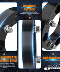 Close-up of ATV Wheel Spacers 4x137 1.5 Inch Thick 38mm Black with 4 Lug 12x1.5 Studs and anodized 6061-T6 aluminum alloy.