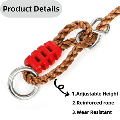 Close-up of adjustable rope for 16 Inch Wooden Trapeze Bar With Rings For Swing Sets Adjustable Height from 39 to 67 Inches