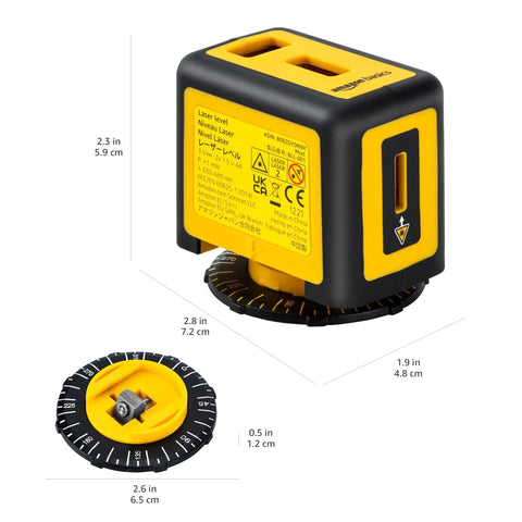 360 Degree Rotating Laser Level For Picture Hanging And Home Renovation That Feels Like A Workhorse With 2 Extra Large Backlit Bubble Vials 16 Ft Range Class II Red Beam Yellow And Black, 2.3 in x 2.8 in