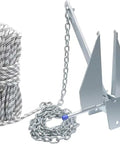 8 Lb Galvanized Danforth Anchor Kit With 2.5 M Chain, 30 M Nylon Rope, And Two Shackles For Small Boats, Durable Docking Gear