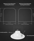 Dimensions chart for 5/6 In Led Recessed Downlight Retrofit Kit Adjustable Color Temp From 2700K To 5000K with housing specs.