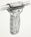 Tactical Shotgun Barrel Mount Clamp System, Five Slot, 2-Piece Design, Fits .75 to 1.1 Inch Barrels, shown in detailed sketch.