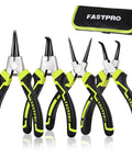4-Piece 7-Inch Snap Ring Pliers Kit Pro Grade Internal And External Circlip Pliers Set With Straight And Bent Jaw Heavy Duty Ring Remover For Retaining Rings Storage Pouch Included