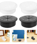 20 Piece Desk Cable Grommet Kit For Office Desks With Slick Black And White Wire Hole Covers Easy No Tool Install Conceal Cables On Your Computer Desk Plastic Grommets And Plugs For A Clean Tidy Pro-Grade Workspace. black and white plastic desk cable grommets, 20-piece set