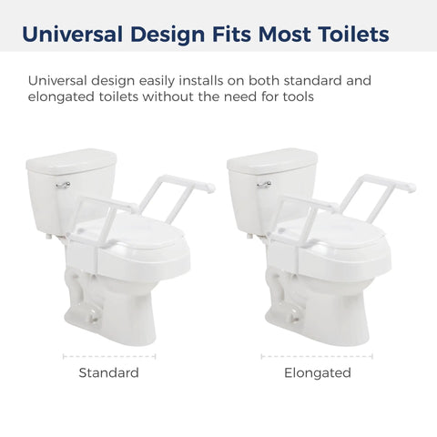 Universal Raised Toilet Seat With Handles For Seniors And Post Surgery Care 3 Height Settings Easy Install fits standard and elongated toilets