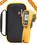 Front view of Aproca case for Fluke infrared thermometer accessories; black fabric with yellow trim, case only.