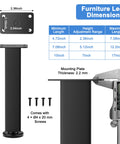 Heavy Duty Adjustable Bed Support Legs Set Of Four With Swivel Rubber Feet Non Slip Base 7 To 12 Inch Height Adjustment For Sofa Couch Dresser Table Zero Wiggle Leveling Solution Built Tough dimensions illustration