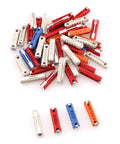 European Auto Torpedo Fuses 50 Pack With Color Coded Plastic Bodies Heavy Duty 5A 8A 16A 25 Amp Bullets stacked on white background.