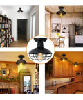 Industrial Farmhouse Ceiling Light Fixture With Metal Cage Shade Copper Finish Close To Ceiling Mount E26 Base installed in various rooms.