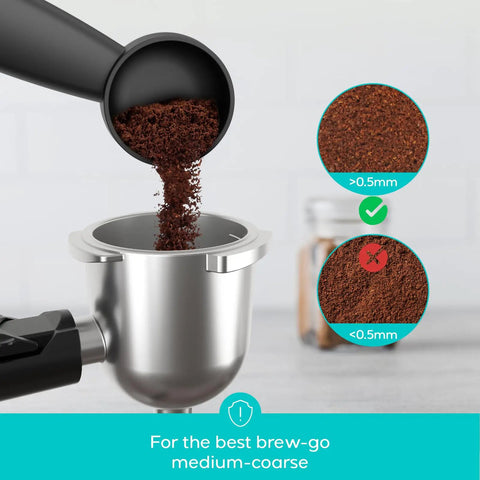 Premium Home Espresso Machine With Built In Milk Frother And Rapid Steam Wand for carefully measuring coffee grounds.