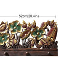 Handcrafted Solid Wood Wall Mount Coat Rack Heavy Duty Hooks For Keys Hats Daily Carry Gear Organizer Entryway Mudroom Bedroom Kitchen Rustic Household Essential with floral design, 52cm x 30cm.