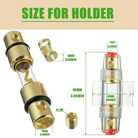 Heavy Duty 100 Amp In Line Fuse Holder with Agc Fuses 4 to 8 Gauge AWG Wire for Car Amps Stereos Boat Alarms Water Pumps size measurements