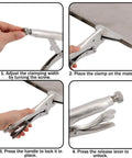 Steps to use 2 Piece 10 Inch Locking Sheet Metal Clamps Heavy Duty Carbon Steel Welding Vise with Lock It Down Adjustable Jaw.