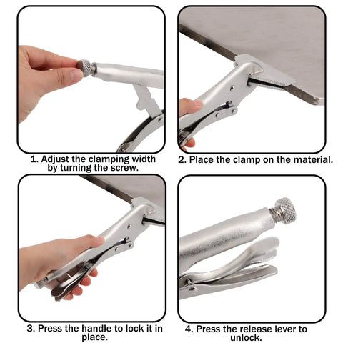 Steps to use 2 Piece 10 Inch Locking Sheet Metal Clamps Heavy Duty Carbon Steel Welding Vise with Lock It Down Adjustable Jaw.
