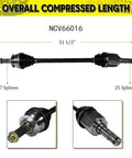 Heavy Duty Front CV Axle Pair AWD For Subaru Outback Impreza Legacy 2005 To 2011 with compressed length and spline details.