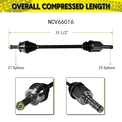 Heavy Duty Front CV Axle Pair AWD For Subaru Outback Impreza Legacy 2005 To 2011 with compressed length and spline details.