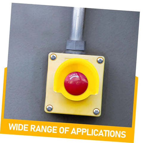 Emergency Stop Button Cover Guard For Electrical Safety No Accident Activation Shield; red reset button with yellow housing