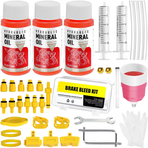 All In One Hydraulic Disc Brake Bleed Kit With 180ml Mineral Oil, 12 Adapters, Transparent Funnel For Shimano, Tektro, TRP, Magura And More