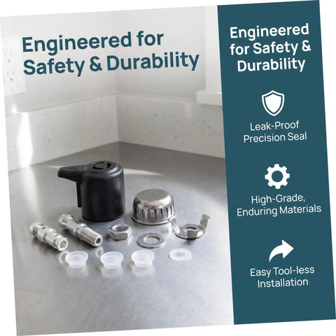 Must Have Pressure Cooker Float Valve Replacement Set With Stainless Steel And Plastic Parts For Air Tight Performance And Leak Free Cooking Upgrades on a countertop.