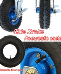 Premium Heavy Duty Fixed Caster Wheels With Thick Rubber Tires Eight Inch And Ten Inch Industrial Rollers Galvanized Steel Brackets Built Tough Floor Castors For Cart Repair showing side brake and inner tube.