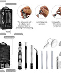 Front view: 212-piece 3D printer tool kit in a black case with tweezers, spatulas, deburring tools and bits