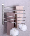 Six Arm Swing Arm Towel Bar Wall Mount Rack In Brushed Stainless Steel For Bathroom Space Saving Towel Organizer displayed on wall
