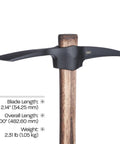 Chogan Mattock Outdoor Survival Axe With 1055 Carbon Steel Plain Edge Blade And Tennessee Hickory Handle, side view