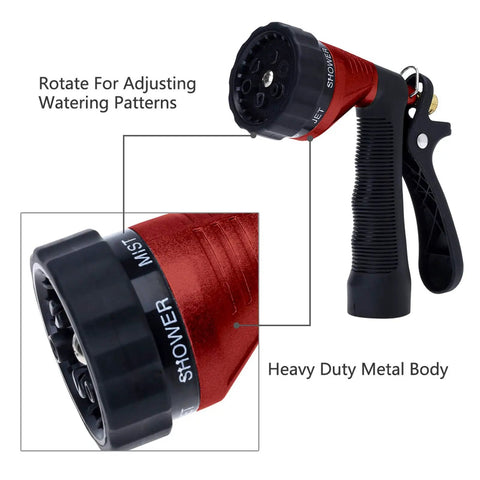 Heavy Duty Metal Hose Nozzle With Adjustable Spray Patterns For Watering Plants, Washing Cars, Showering Dogs And Pets, Rugged Zinc Alloy