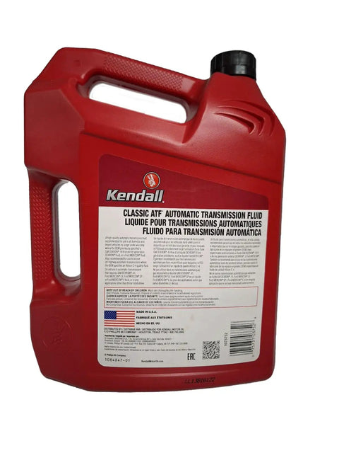 Dexron III Automatic Transmission Fluid ATF Conventional 1 Gallon Bottle with Kendall label and user instructions visible