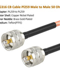 RG316 Coax Cable 25 Foot UHF PL259 Male To Male 50 Ohm, copper nickel plated shell