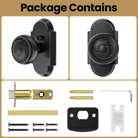Antique Privacy Door Knob With Push Button Lock For Bedroom And Bathroom, Vintage Zinc Alloy Door Handle In Oil Rubbed Bronze, package contents