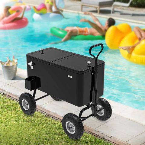 80 Quart Rolling Cooler Wagon With Long Handle And 10 Inch Wheels For Beach Patio Party Beers And Beverages On The Go