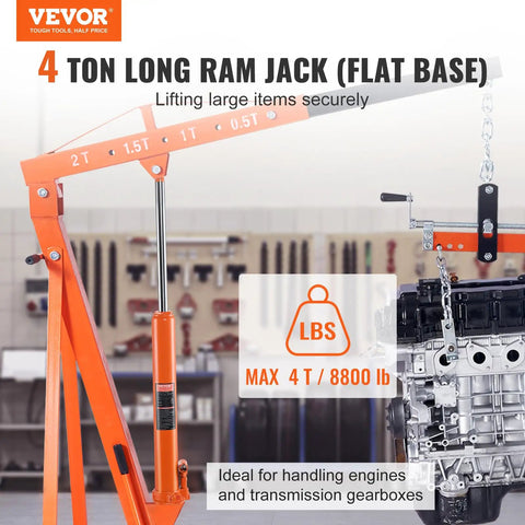 Heavy Duty Hydraulic Long Ram Jack 4 Ton Engine Hoist Cylinder With Single Piston Pump And Flat Base lifting engine