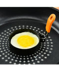 Set Of 6 Round Egg Rings And Pancake Molds With Silicone Handles, 3.5 Inch And 6 Inch Sizes, egg cooking on non-stick griddle